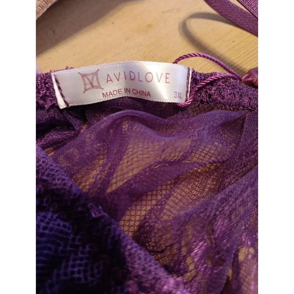 Avidlove Lingerie Women 3XL Lace Babydoll Mesh Nightwear Chemise Nightie Purple - Picture 5 of 6